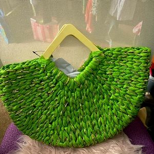 Vibrant Green Woven Handbag